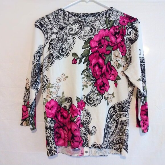 White House Black Market Rhinestone Floral Cardigan S Boho Chic Cottagecore - Picture 4 of 8